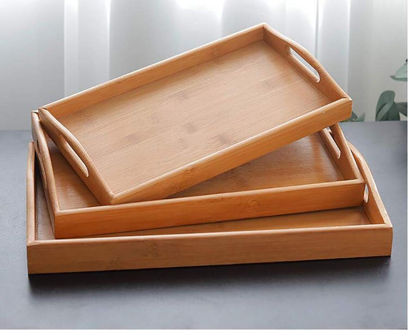 Kework Bamboo Serving Tray with Handles, Tabletop Countertop Tea Coffee Breakfast Tray, Organizer Storage Container for Kitchen Bedroom Living Room Office Dining Room Bar, 12.4 x 7.2 x 1.1 Inch - Image 3